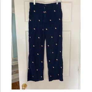 Navy blue patterned cordoroy pants